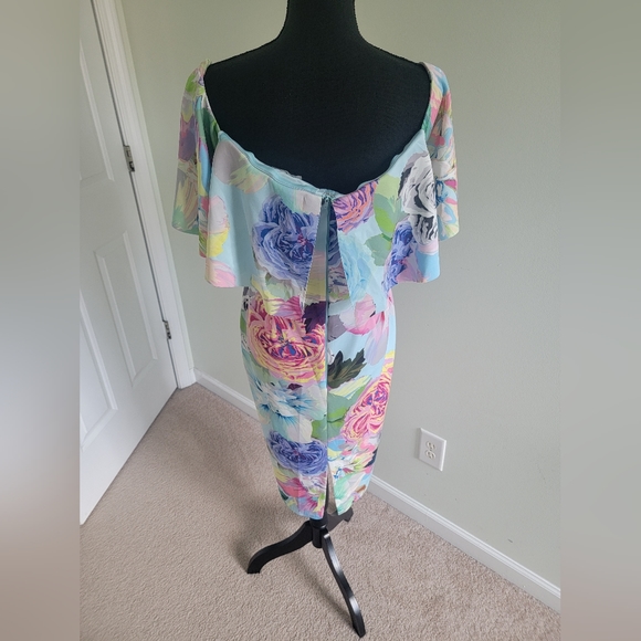 ASOS Candy Floral Double Ruffle Bandeau Midi Dress - Sz 12 - Picture 5 of 7